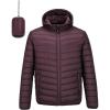 Outdoor Ventures Men’s Lightweight Packable Hooded Puffer Jacket Insulated Winter Coat for Snow Ski Traveling(Eggplant(fold in Bag))