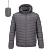 Outdoor Ventures Men’s Lightweight Packable Hooded Puffer Jacket Insulated Winter Coat for Snow Ski Traveling(Grey(fold in Bag))