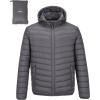 Outdoor Ventures Men’s Lightweight Packable Hooded Puffer Jacket Insulated Winter Coat for Snow Ski Traveling(Grey(fold in Pocket))