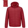 Outdoor Ventures Men’s Lightweight Packable Hooded Puffer Jacket Insulated Winter Coat for Snow Ski Traveling(Mountain Red(fold in Pocket))