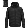 Outdoor Ventures Men’s Lightweight Packable Hooded Puffer Jacket Insulated Winter Coat for Snow Ski Traveling(New Black(fold in Pocket))