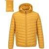 Outdoor Ventures Men’s Lightweight Packable Hooded Puffer Jacket Insulated Winter Coat for Snow Ski Traveling(Yellow(fold in Pocket))