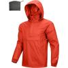 Outdoor Ventures Men’s Rain Jacket Waterproof Lightweight Packable Rain Pullover for Hiking Golf Running(Orange Red)