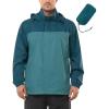 Outdoor Ventures Men’s Rain Jacket Waterproof Lightweight Packable Rain Shell Raincoat with Hood for Golf Hiking Travel(Cadet Blue/Night Blue)