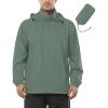Outdoor Ventures Men’s Rain Jacket Waterproof Lightweight Packable Rain Shell Raincoat with Hood for Golf Hiking Travel(Green Gray)