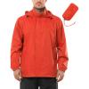 Outdoor Ventures Men’s Rain Jacket Waterproof Lightweight Packable Rain Shell Raincoat with Hood for Golf Hiking Travel(Light Orange Red)
