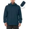 Outdoor Ventures Men’s Rain Jacket Waterproof Lightweight Packable Rain Shell Raincoat with Hood for Golf Hiking Travel(Steel Blue)