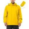 Outdoor Ventures Men’s Rain Jacket Waterproof Lightweight Packable Rain Shell Raincoat with Hood for Golf Hiking Travel(Yellow)