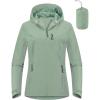 Outdoor Ventures Packable Rain Jacket Women Lightweight Waterproof Raincoat with Hood Cycling Bike Jacket(Aqua Tone)
