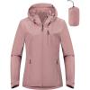 Outdoor Ventures Packable Rain Jacket Women Lightweight Waterproof Raincoat with Hood Cycling Bike Jacket(Dusty Rose)