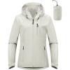 Outdoor Ventures Packable Rain Jacket Women Lightweight Waterproof Raincoat with Hood Cycling Bike Jacket(Ice Grey)