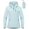 Outdoor Ventures Packable Rain Jacket Women Lightweight Waterproof Raincoat with Hood Cycling Bike Jacket(Mint Blue)