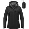 Outdoor Ventures Packable Rain Jacket Women Lightweight Waterproof Raincoat with Hood Cycling Bike Jacket(New Black)