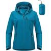 Outdoor Ventures Packable Rain Jacket Women Lightweight Waterproof Raincoat with Hood Cycling Bike Jacket(New Blue)