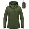 Outdoor Ventures Packable Rain Jacket Women Lightweight Waterproof Raincoat with Hood Cycling Bike Jacket(Olive)