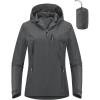 Outdoor Ventures Packable Rain Jacket Women Lightweight Waterproof Raincoat with Hood Cycling Bike Jacket(Plain Grey)