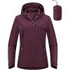 Outdoor Ventures Packable Rain Jacket Women Lightweight Waterproof Raincoat with Hood Cycling Bike Jacket(Wine Red)