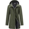 Outdoor Ventures Women’s Lightweight Waterproof Fleece Lined Hooded Softshell Rain Jacket, Warm Windbreaker Long Coat(Olive Green)