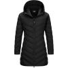 Outdoor Ventures Women’s Long Hooded Lightweight Puffer Coat Quilted Insulated Winter Jacket(Black)