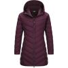 Outdoor Ventures Women’s Long Hooded Lightweight Puffer Coat Quilted Insulated Winter Jacket(Wine)