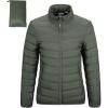 Outdoor Ventures Women’s Packable Full-Zip Short Puffer Jacket Insulated Quilted Warm Lightweight Winter Coat(Army Green(fold in Pocket))