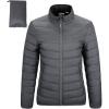 Outdoor Ventures Women’s Packable Full-Zip Short Puffer Jacket Insulated Quilted Warm Lightweight Winter Coat(Dark Grey Heather(fold in Pocket))