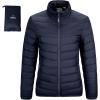 Outdoor Ventures Women’s Packable Full-Zip Short Puffer Jacket Insulated Quilted Warm Lightweight Winter Coat(Deep Blue(fold in Pocket))