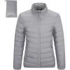 Outdoor Ventures Women’s Packable Full-Zip Short Puffer Jacket Insulated Quilted Warm Lightweight Winter Coat(Foggy Gray(fold in Pocket))
