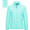 Outdoor Ventures Women’s Packable Full-Zip Short Puffer Jacket Insulated Quilted Warm Lightweight Winter Coat(Light Blue(fold in Pocket))