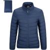Outdoor Ventures Women’s Packable Full-Zip Short Puffer Jacket Insulated Quilted Warm Lightweight Winter Coat(Navy(fold in Pocket))