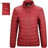 Outdoor Ventures Women’s Packable Full-Zip Short Puffer Jacket Insulated Quilted Warm Lightweight Winter Coat(Red(fold in Pocket))