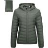 Outdoor Ventures Women’s Packable Lightweight Full-Zip Puffer Jacket with Hood Quilted Winter Coat(Army Green(fold in Pocket))