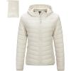 Outdoor Ventures Women’s Packable Lightweight Full-Zip Puffer Jacket with Hood Quilted Winter Coat(Beige(fold in Pocket))