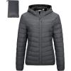 Outdoor Ventures Women’s Packable Lightweight Full-Zip Puffer Jacket with Hood Quilted Winter Coat(Dark Grey Heather(fold in Pocket))