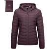 Outdoor Ventures Women’s Packable Lightweight Full-Zip Puffer Jacket with Hood Quilted Winter Coat(Eggplant(fold in Pocket))