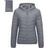 Outdoor Ventures Women’s Packable Lightweight Full-Zip Puffer Jacket with Hood Quilted Winter Coat(Foggy Gray(fold in Pocket))