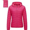 Outdoor Ventures Women’s Packable Lightweight Full-Zip Puffer Jacket with Hood Quilted Winter Coat(Hot Pink(fold in Pocket))