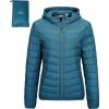 Outdoor Ventures Women’s Packable Lightweight Full-Zip Puffer Jacket with Hood Quilted Winter Coat(Modern Blue(fold in Pocket))