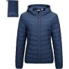 Outdoor Ventures Women’s Packable Lightweight Full-Zip Puffer Jacket with Hood Quilted Winter Coat(Navy New(fold in Pocket))