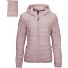 Outdoor Ventures Women’s Packable Lightweight Full-Zip Puffer Jacket with Hood Quilted Winter Coat(Pale Rosy(fold in Pocket))