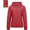 Outdoor Ventures Women’s Packable Lightweight Full-Zip Puffer Jacket with Hood Quilted Winter Coat(Red(fold in Pocket))