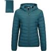 Outdoor Ventures Women’s Packable Lightweight Full-Zip Puffer Jacket with Hood Quilted Winter Coat(Teal(fold in Pocket))