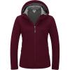 Outdoor Ventures Women’s Softshell Jacket Waterproof Warm Fleece Lined Lightweight Windproof Hooded Insulated Windbreaker(Wine Red)