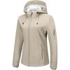 Outdoor Ventures Women’s Softshell Jacket with Hood Fleece Lined Warm Lightweight Waterproof Insulated Windbreaker(Light Khaki)