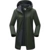 Outdoor Ventures Women’s Softshell Jacket with Removable Hood Fleece Lined Windbreaker Insulated Long Warm Rain Jacket(Dark Army Green)