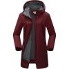 Outdoor Ventures Women’s Softshell Jacket with Removable Hood Fleece Lined Windbreaker Insulated Long Warm Rain Jacket(Wine)