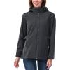 Outdoor Ventures Women’s Softshell Jacket with Removable Hood, Insulated Windbreaker Waterproof Warm Fleece Lined Coat(Dark Grey-check)