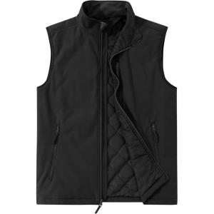 Outdoor Ventures Men’s Casual Outerwear Vest Lightweight Winter Zip Up Sleeveless Jacket for Hiking Travel Golf Running(Black)