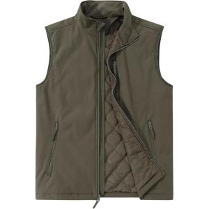 Outdoor Ventures Men’s Casual Outerwear Vest Lightweight Winter Zip Up Sleeveless Jacket for Hiking Travel Golf Running(Olive)