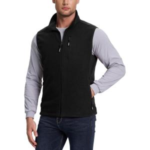 Outdoor Ventures Men’s Full-Zip Lightweight Polar Fleece Vest Outerwear with 5 Pockets Warm Winter Sleeveless Jacket Casual(Black)